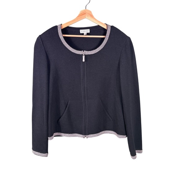 St. John Dresses & Skirts - St. John Sport Jacket Skirt Outfit Set Women's XL Black Knit Wool Blend Casual